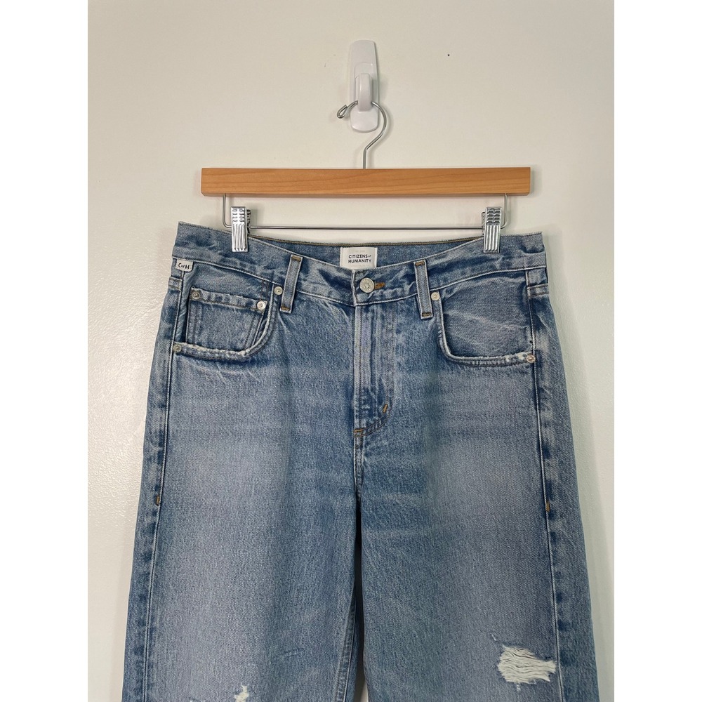 NEW Citizens of Humanity Lindz Lowrise Straight Jeans 27 Medium Wash Distressed - Picture 4 of 11